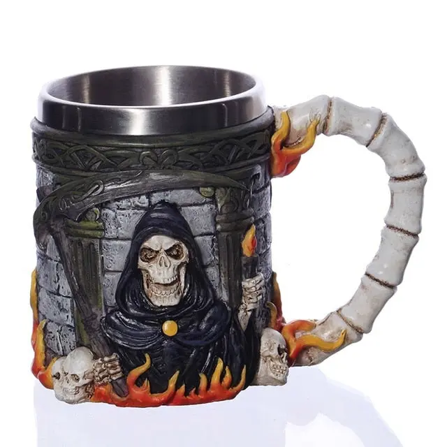 1Pcs 3D Axe Epacket Handle Viking Warrior 450Ml Skull Mug Gothic Tankard Halloween Decoration Skeleton Cup Beer Stein Man Gift 10