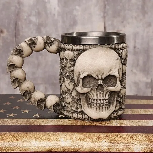 1Pcs 3D Axe Epacket Handle Viking Warrior 450Ml Skull Mug Gothic Tankard Halloween Decoration Skeleton Cup Beer Stein Man Gift 11
