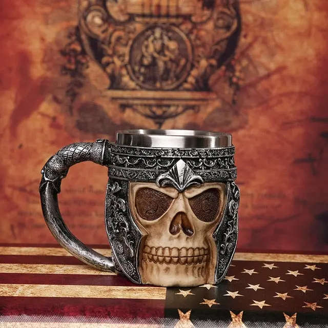 1Pcs 3D Axe Epacket Handle Viking Warrior 450Ml Skull Mug Gothic Tankard Halloween Decoration Skeleton Cup Beer Stein Man Gift 17