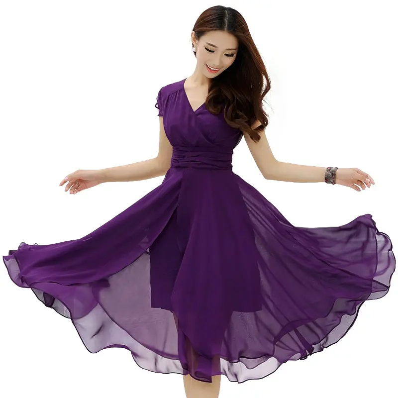 Fresh New Sophisticated Casual Solid Chiffon Swing A Line Dress 1