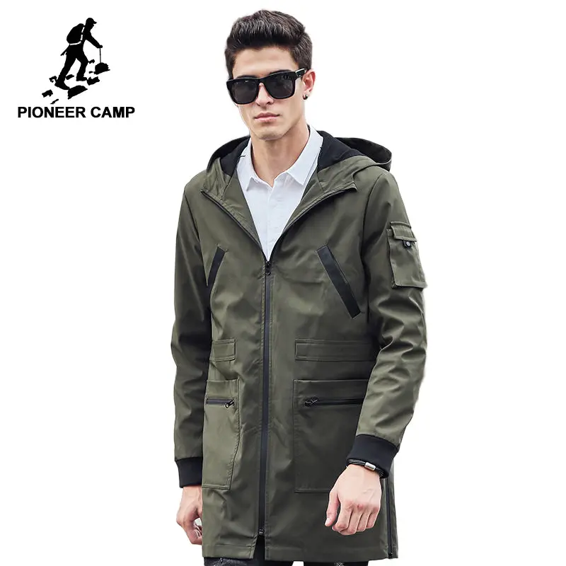 Pioneer Camp 2018 New Trench Coat Men Brand Clothing Top Quality Male Long Army Green Trench Coat Windbreaker Jacket 611315 1
