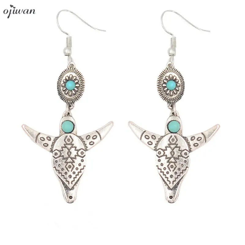 Hippie Chic Cowgirl Tribal Steer Skull Earrings Boho Earrings 1