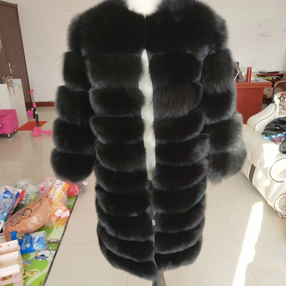 New Brand Black Fox Fur Coat Winter Warm Clothes Fashion Style Real Natural Fox Fur Coat 1