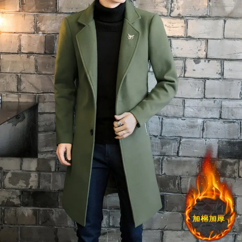 2017Long Jackets & Coats Single Breasted Casual Mens Wool Blend Jackets Full Winter For Male Wool Overcoat 3Xl 4Xl 1