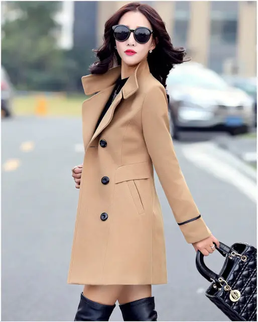 Elegant Yagenz overcoat crafted from premium wool-blend fabric—designed for warmth, comfort, and style. Features a tailored long silhouette, plus-size fit, and seasonal versatility for autumn and winter wear. - Image 4