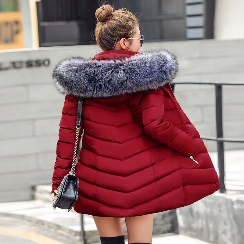 Womens Winter Jackets And Coats 2018 Parkas For Women 4 Colors Wadded Jackets Warm Outwear With A Hood Large Faux Fur Collar 1