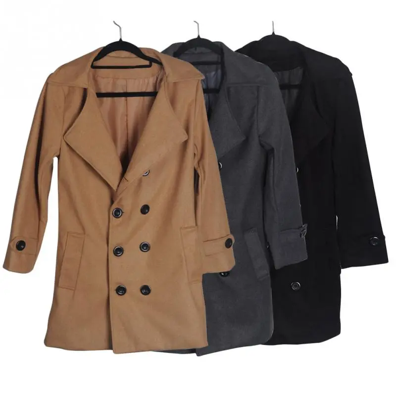 New Trench Coat Men Solid Color Long Trench Coat Mens Trench Coat Slim Fit Trench Double Breasted Overcoat 3 Colors 1