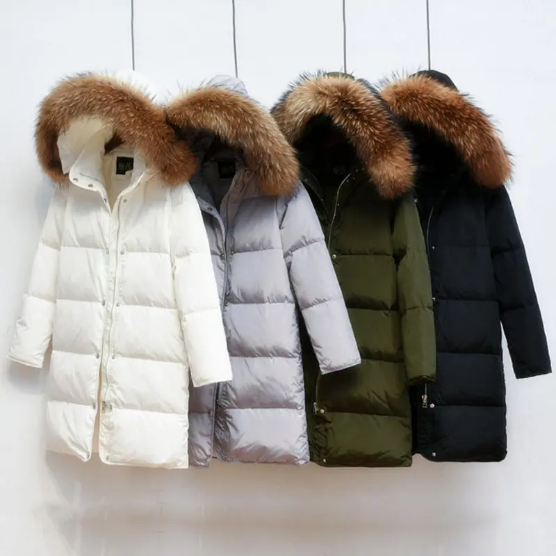 90% White Duck Down Jacket 2018 Female Parkas For Winter Jacket Women Long Thick Parka 100% Natural Raccoon Fur Collar Hood Coat 1
