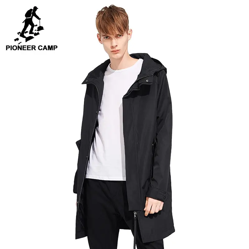 Pioneer Camp Long Trench Coat Men Brand-Clothing Casual Hooded Mens Overcoat Quality Windbreaker Male Coat Black Green Afy803121 1