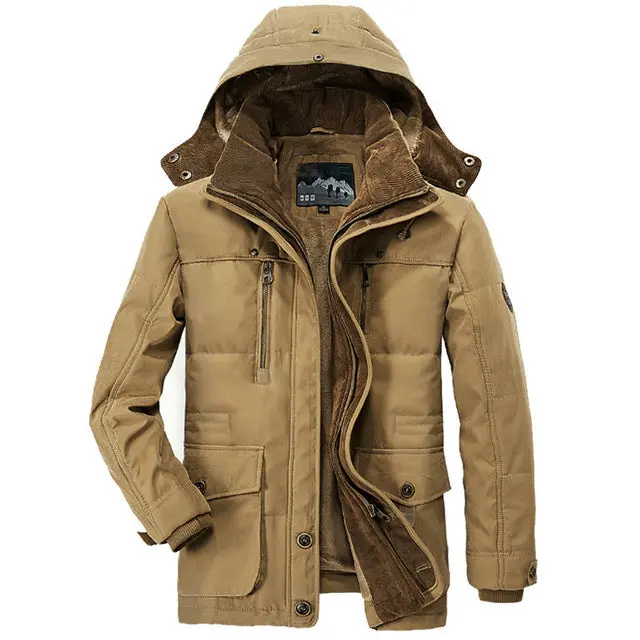 Stay warm and stylish this season with our men's winter hooded parka—featuring premium cotton padding, soft fleece lining, and luxurious fur trim. Designed in a rugged military-inspired silhouette, this insulated overcoat delivers exceptional warmth and fits comfortably up to size 6XL. - Image 3