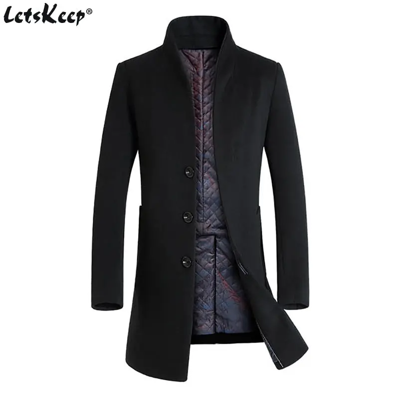 Letskeep New Winter Woolen Long Peacoat Men Slim Fit Casual Thick Overcoat Mens Warm Windbreaker Trench Coat Jackets, Ma209 1