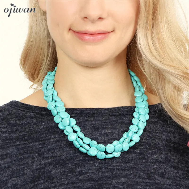 Triple Strand Stones Beaded Statement Necklace 1