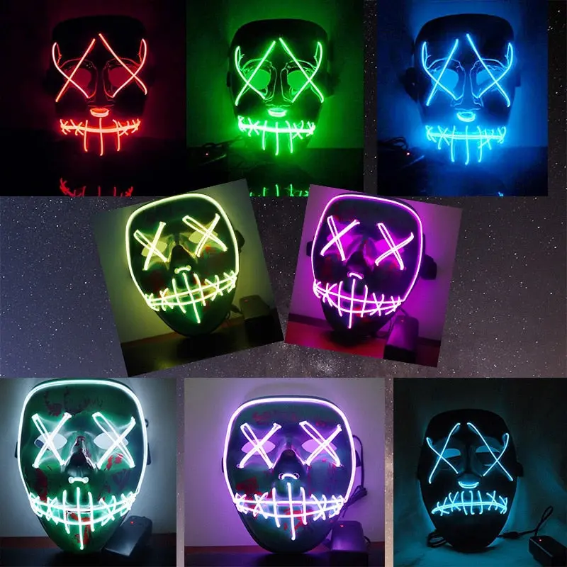 Led Light Mask Up Funny Mask From The Purge Election Year Great For Festival Cosplay Halloween Costume 2018 New Year Cosplay 1