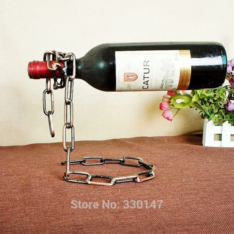 Wine Racks Magic Chain Wine Bottlestand Suspension Bottle Holder Metal Single Hanging Portable Handmade Plating Self Rack 1