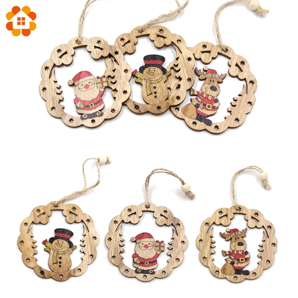 New!3Pcs Creative Christmas Wooden Pendants Xmas Tree Ornaments Diy Wood Crafts For Home Christmas Party Decorations Kids Gift 1