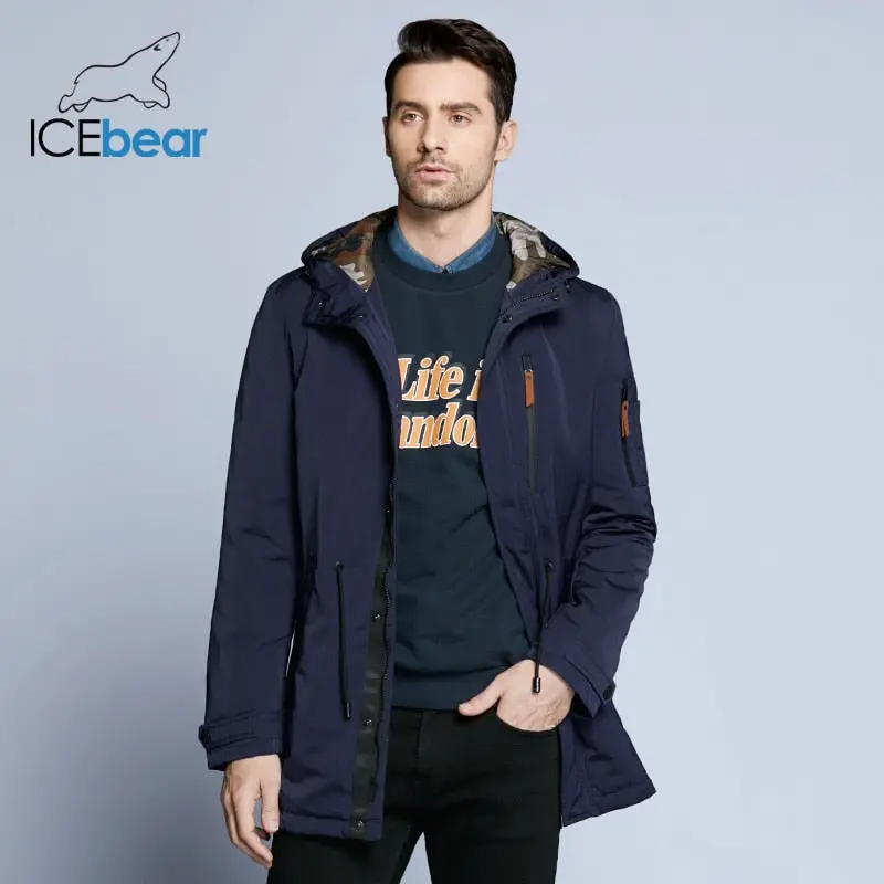Icebear 2018 Trench Coat For Men Adjustable Waist Hat Detachable Autumn Men New Casual Medium Long Brand Coats 17Mc017d 1