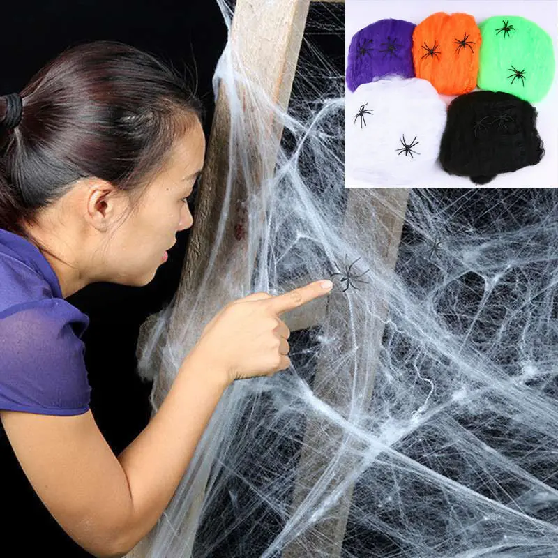 Halloween Scary Party Scene Props White Stretchy Cobweb Spider Web Horror Halloween Decoration For Bar Haunted House 1