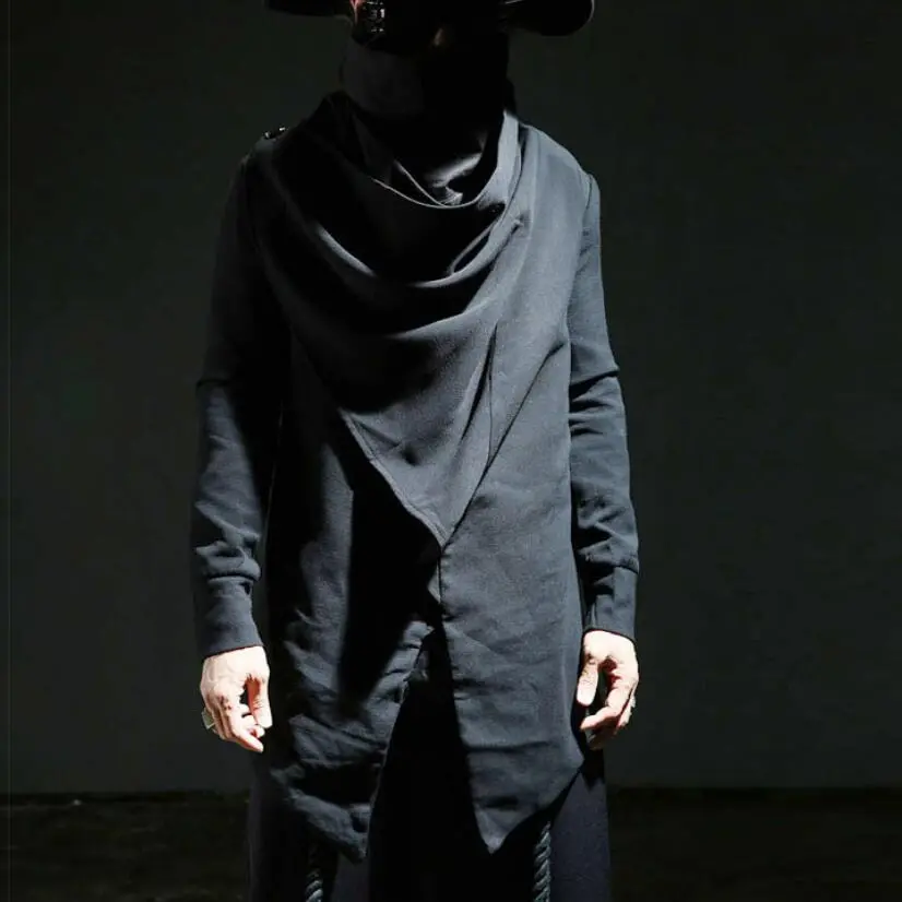 Spring Autumn Men Thin Long Trench Coat Gothic Cloak Nightclub Singer Stage Costume Mens Irregular Hip Hop Jackets Cardigan 1