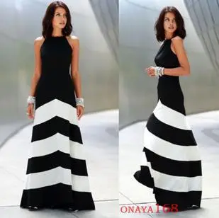 Pakistan Women Clothing Indian Sari Dresses 2017 Cotton Hot New Fashion Stripe Mosaic Halter Sleeveless Dress Sexy Big Swing 1
