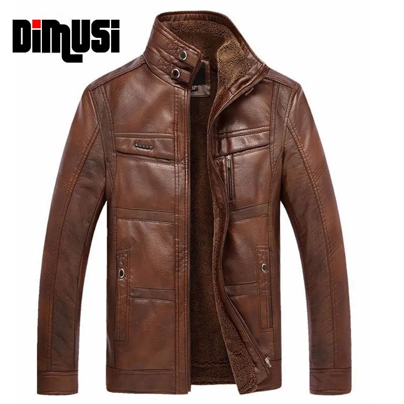 Dimusi Leather Jacket Men Winter Leanther Jacket Solid Thick Coat Male Thermal Fleece Casual Stand Collar Clothing 5Xl,Ya512 1