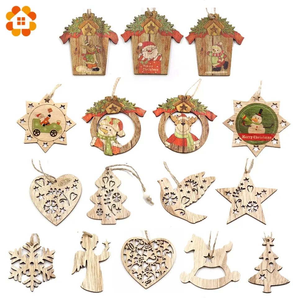 Hot!1Pc Creative Christmas Wooden Pendants Ornaments  Diy Wood Crafts Xmas Tree Ornaments Christmas Party Decorations Kids Gift 1