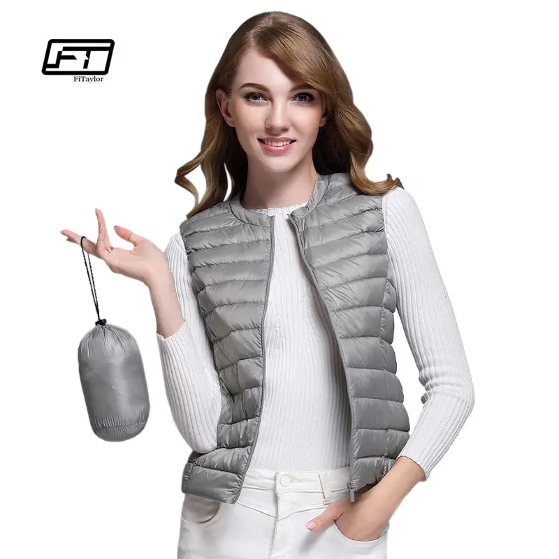 Fitaylor New Women 90% White Duck Down Vest Women Ultra Light Duck Down Vest Jacket Autumn Winter Round Collar Sleeveless Coat 1