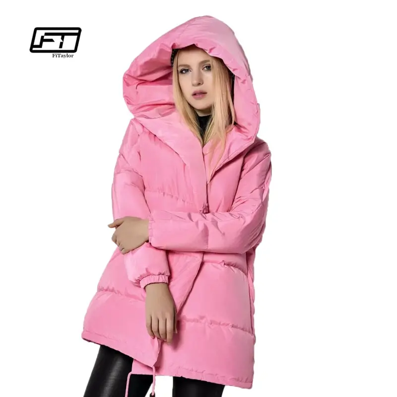 Winter Jackets Women 90% White Duck Down Parkas Loose Fit Plus Size Hooded Coats Medium Long Warm Casual Pink Snow Outwear 1
