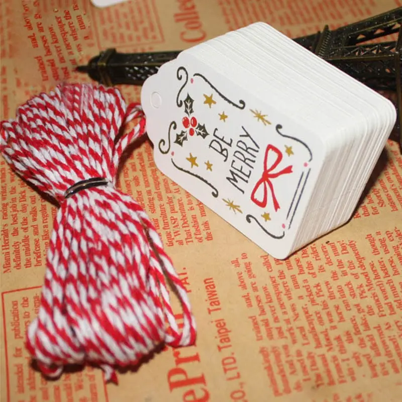 50Pcs Paper Tags With String Diy Craft Party Supplies Favor New Year Christmas Decoration Hanging Ornaments Home Decor Navidad 1