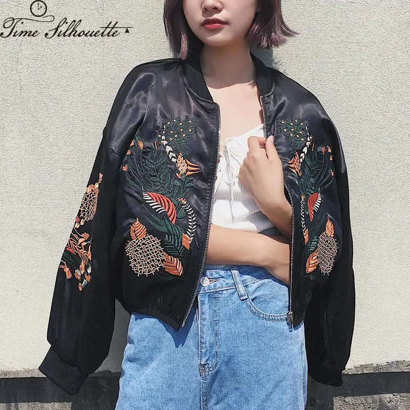 Vintage Floral Embroidery Basic Jacket Coat Women Autumn 2018 Street Bomber Jacket Baseball Jackets Jaqueta Casaco Feminina L997 1