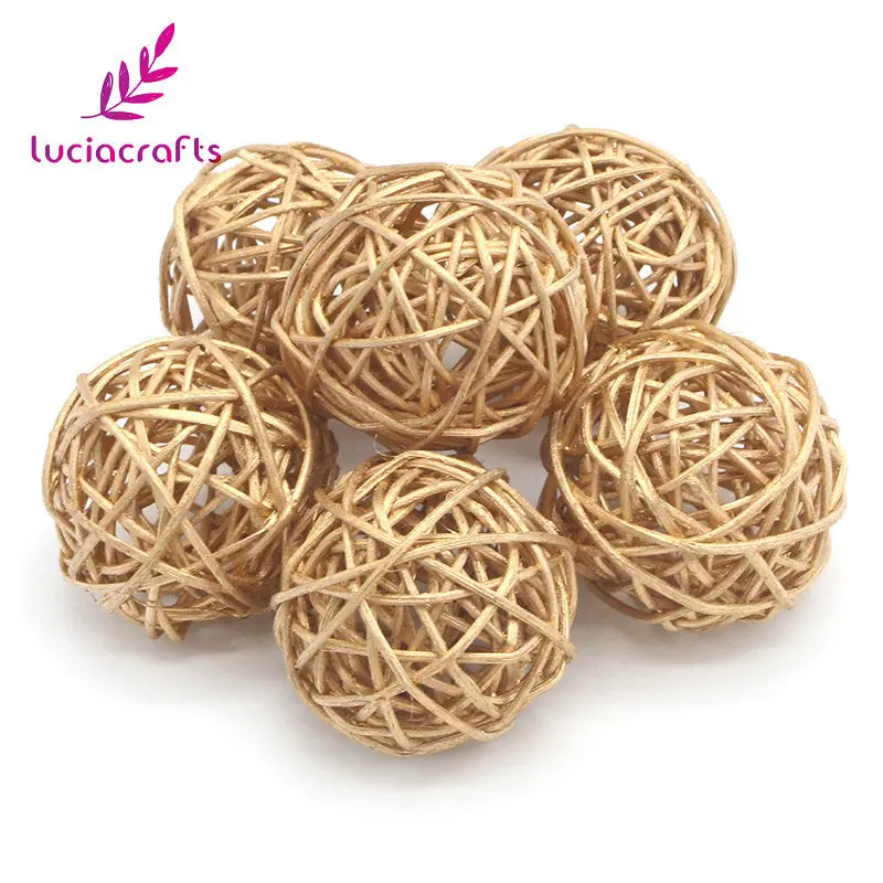 Lucia Crafts 6Pcs 3Cm/5Cm Gold Vintage Wicker Cane Ball Christmas Home Gardens Patio Ornament Diy Decoration Materials 024006 1