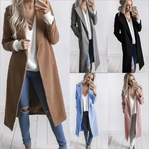 Fashion Women Winter Warm Wool Lapel Trench Coat Slim Outwear Overcoat 1