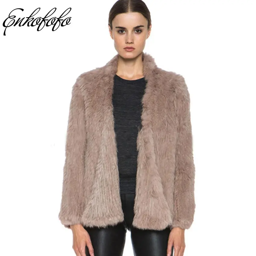 Knitted Natural Rabbit Fur Coat Women 2018 New Winter Casual Long Sleeve Dense Thick Loose Outerwear Coat Jacket Real Fur Coat 1