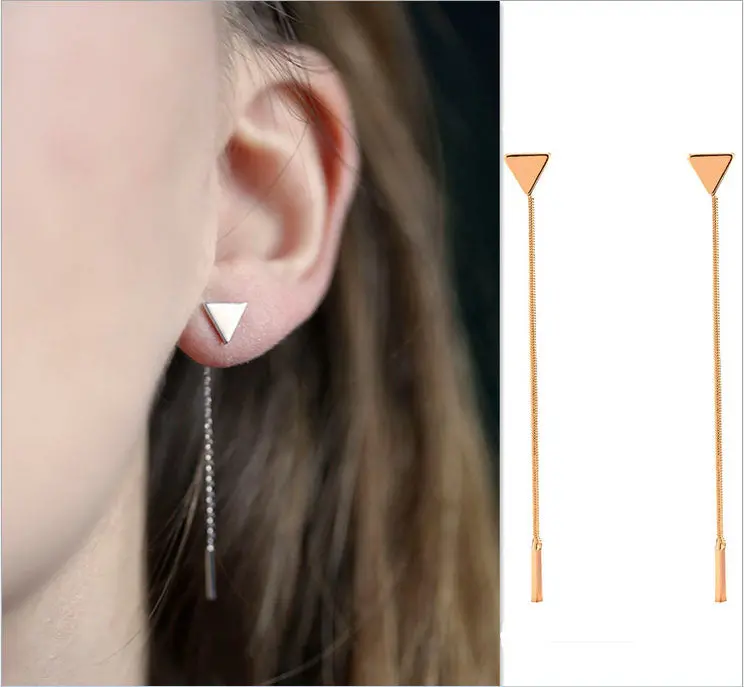 New Simple Punk Triangular Heart Geometric Metal Chain Tassels Ear Jewelry Drop Earrings Vintage Long Chain Earring Wholesale 1