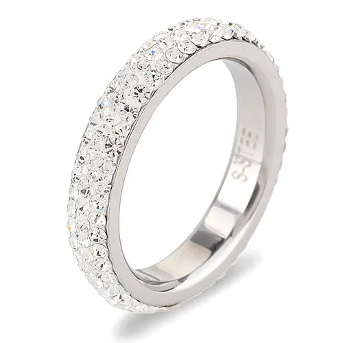 Full Size Three Row Clear Crystal Stainless Steel Wedding Rings 1