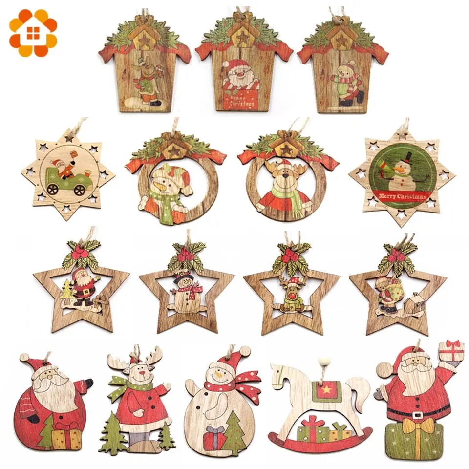 3Pcs Multi Style Christmas Wooden Pendants Ornaments Wood Craft For Xmas Tree Ornament Diy Gift Christmas Party Decorations 1
