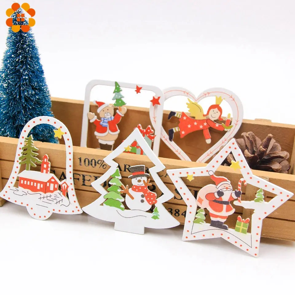 10Pcs Diy Christmas Wooden Pendants Ornaments Colorful Multi Type Wood Crafts For Xmas Tree Christmas Party Hanging Decorations 1
