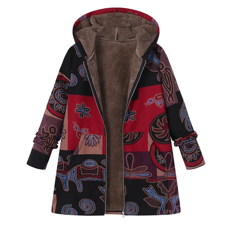 2018 Zanzea Fashion Long Sleeve Hooded Winter Thicken Warm Coat Women Plus Size L 5Xl Faux Fluffy Ethnic Printed Basic Outerwear 1