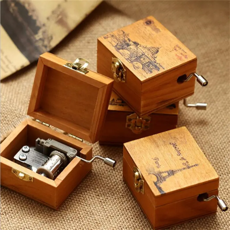 Wood Music Box Children Musical Hand Instrument Music Boxes For Christmas Happy Birthday New Year Gift Toy Home Decoration 1