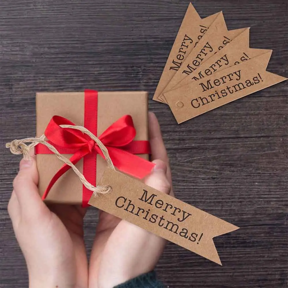 100Pcs Kraft Paper Hang Tags Label Xmas Gift  Craft Card String Christmas Tree Creative Decor 1