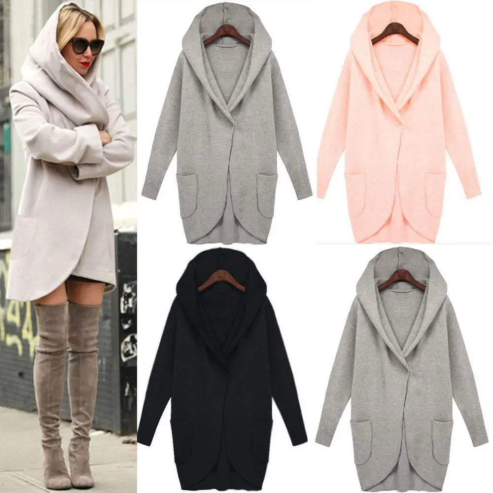 Wipalo Women Long Coat Autumn 2018 Plus Size Winter Hooded Woolen Coats Female Casual Loose Jackets Cardigans Feminino 4Xl 5Xl 1