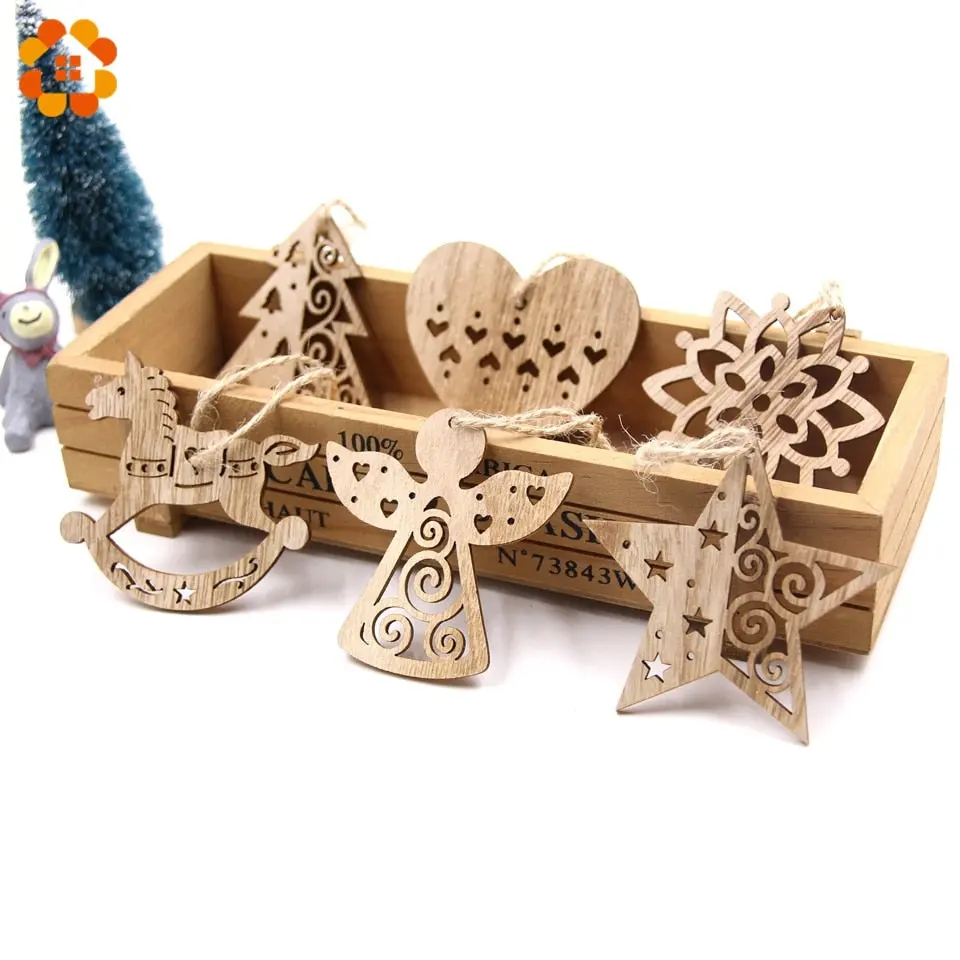 6Pcs European Hollow Christmas Snowflakes Wooden Pendants Ornaments For Xmas Tree Ornament Christmas Party Decorations Kids Gift 1