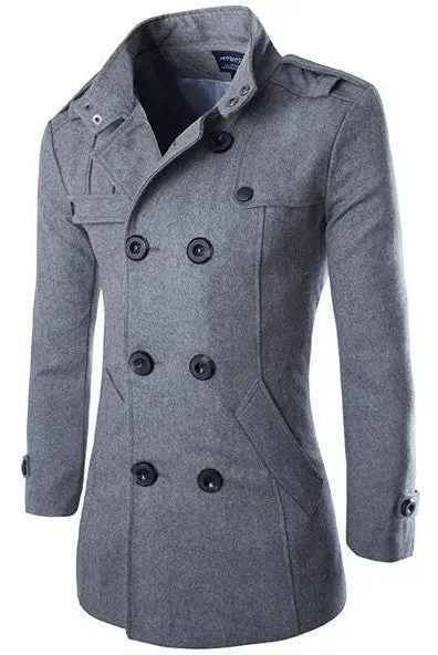Top Quality Woolen Coat Men British Style Double Breasted Long Windbreaker Jacket Autumn Winter New Wool Coat Men Grey Black 4Xl 1
