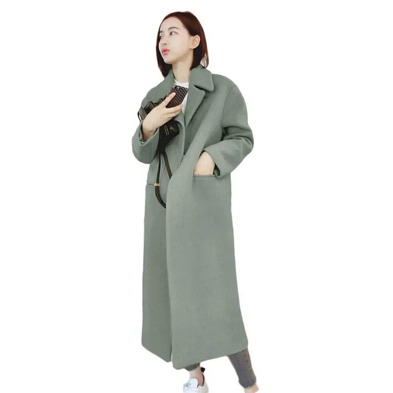 Laamei 2018 Winter Coat Women Solid Pocket Wool Blend Coat Oversize Long Casual Elegant Trench Coat Outwear Wool Coat Femme Z30 1