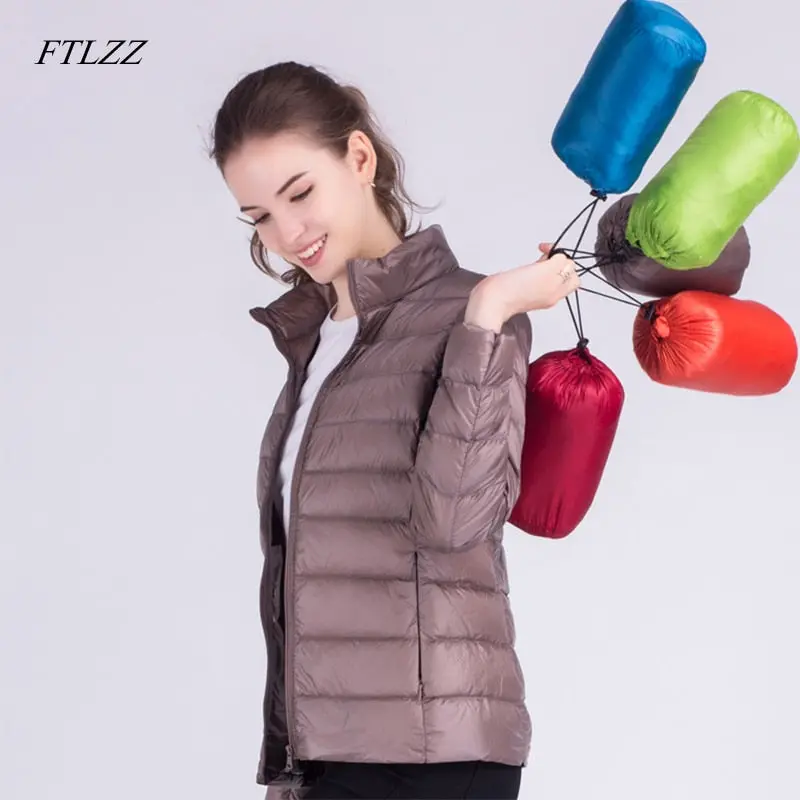 Ftlzz New Autumn Winter Women Ultra Light White Duck Down Jackets Candy Color Slim Short Design Warm Down Coats 1