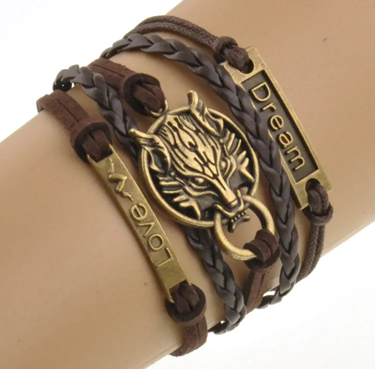 Charm Boho Wolf Style Brown Rope Chain Bracelet Men Jewelry Bracelets For Women Pulseras Mujer With Nameplate Free Shipping 1