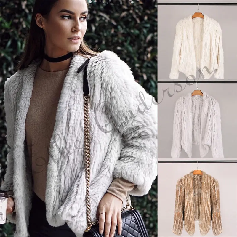 100% Real Knit Rabbit Fur Cardigan Coat Jacket Natural Hand-Made Irregular Collar Garment Rabbit Fur Knitted Outerwear Vest 1