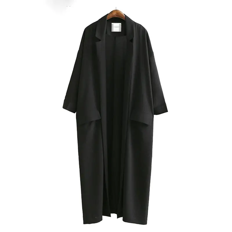 [Ewq] Loose Women's Windbreaker 2018 Spring Casual Turn-Down Collar Pockets Black Thin Coat Jacket Female Outwear U370 1