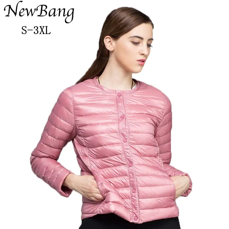 Newbang Brand Down Coat Female Ultra Light Down Jacket Women Thin Slim Windbreaker Without Collar Coat Lightweight Warm Parkas 1