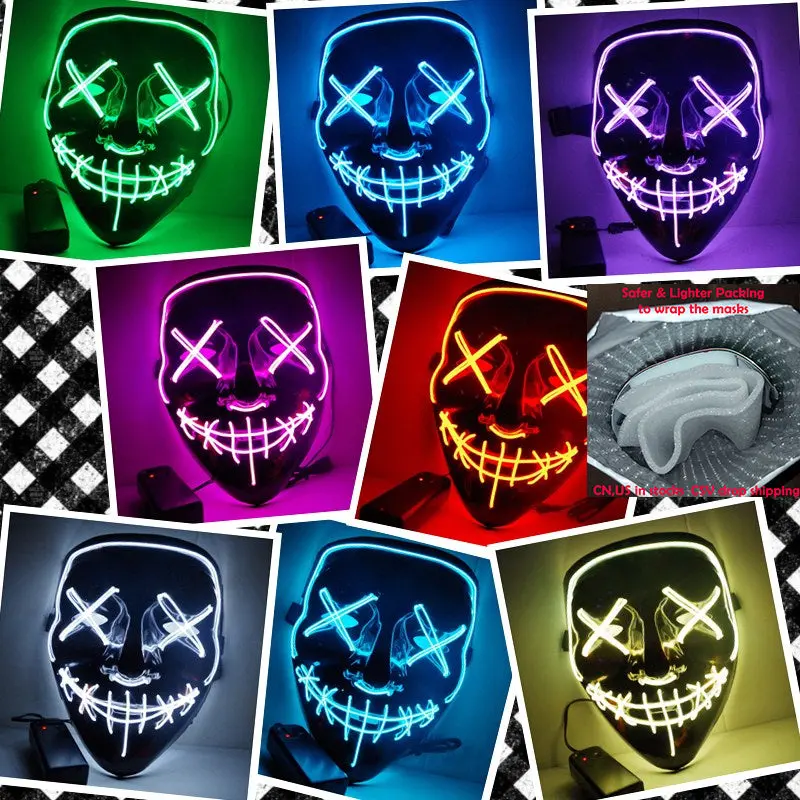 Drop Shipping Link Halloween Mask Led Light Up Party Masks Purge Election Year Great Funny Masks Festival Cosplay Glow In Dark 1