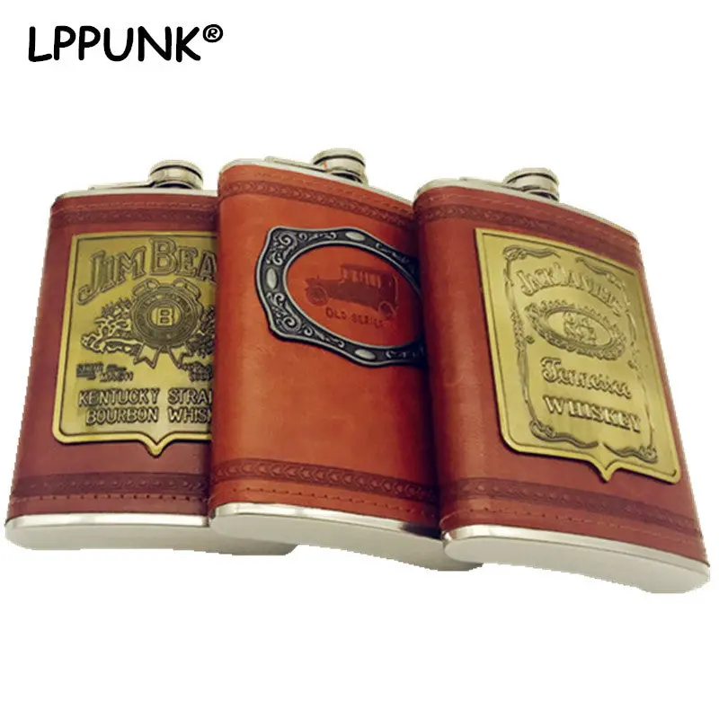 2018 Hot Sales Bpa Free 9Oz Jd Whisky Liquor Flagon Stainless Steel 304 Alcohol Vodka Jack Hip Flask With Pu Leather Wrap 1